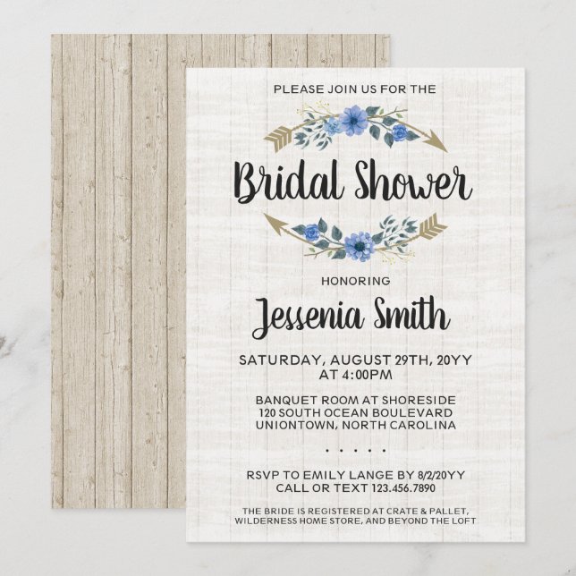 Rustic Boho Arrows Floral Bridal Shower Invitation (Front/Back)