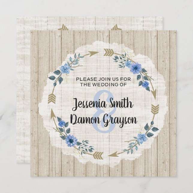 Rustic Boho Arrows & Floral Wedding Invitation (Front/Back)