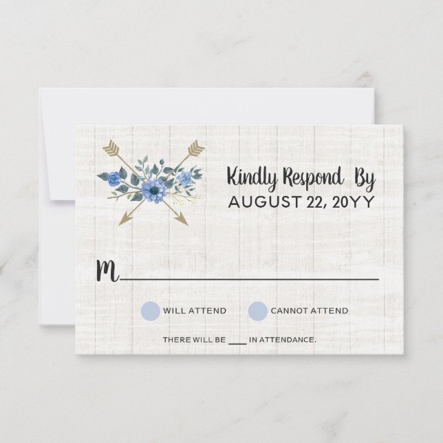 Rustic Boho Arrows Watercolor Floral Wedding RSVP Card (Front)