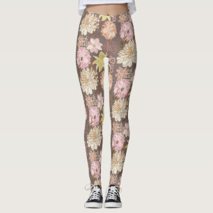 Rustic Boho Asphalt Floral Pattern  Leggings