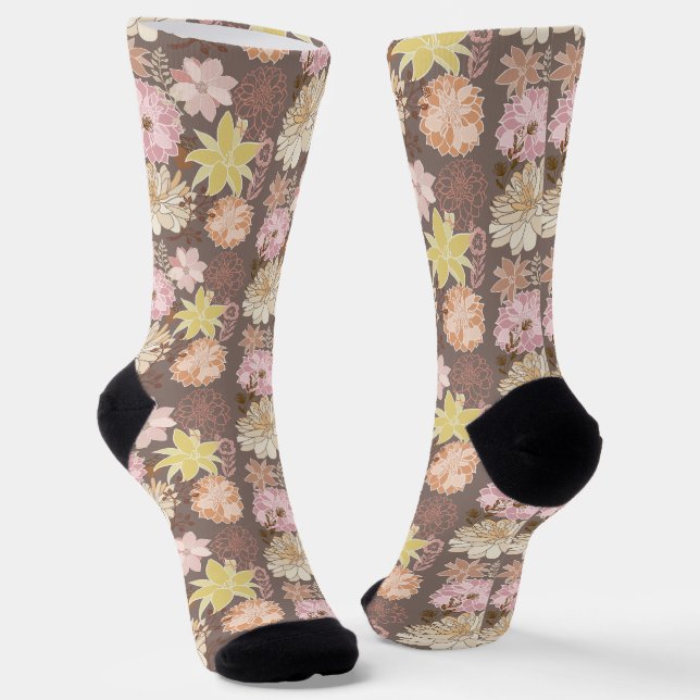 Rustic Boho Asphalt Floral Pattern  Socks (Angled)