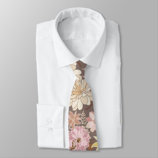Rustic Boho Asphalt Floral Pattern  Tie (Tied)