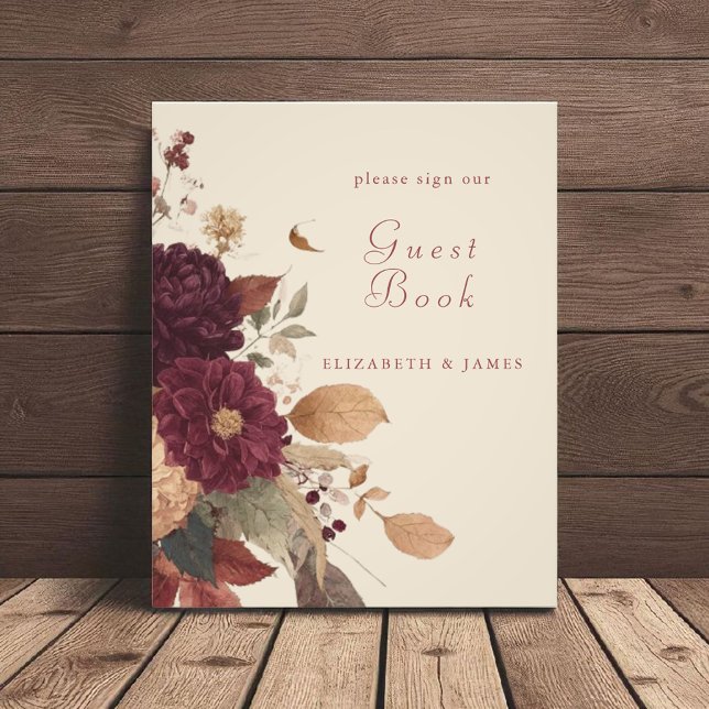 Rustic Boho Autumn Floral Wedding Guest Book Sign (Creator Uploaded)