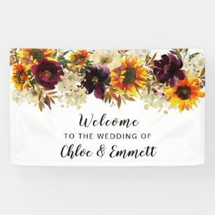 Rustic Boho Autumn Floral Wedding Welcome Banner