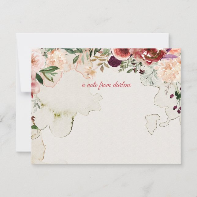 Rustic Boho Autumn Flowers Persimmons Monogram Card (Front)
