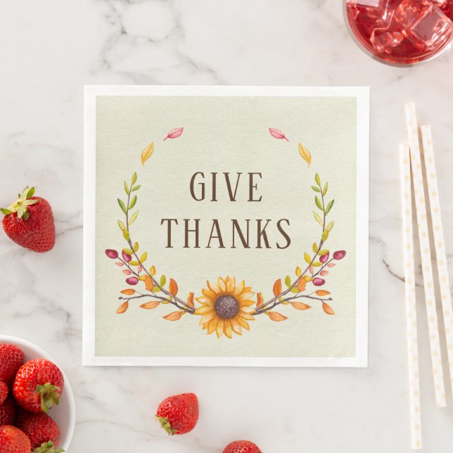 Rustic Boho Autumn Sunflower Thank You  Napkin (Insitu)