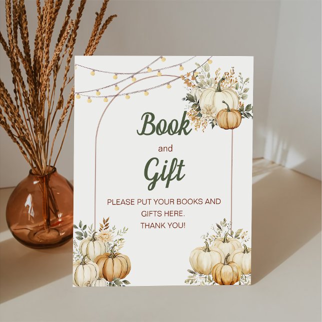 Rustic Boho Autumn Watercolor Pumpkin Pedestal Sign (Creator Uploaded)