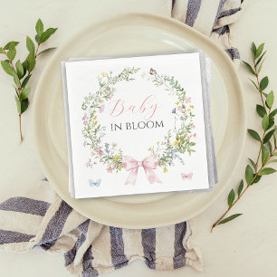Rustic Boho Baby in Bloom Pink Bow Baby Shower Napkin