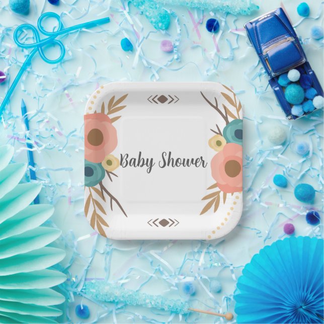 Rustic Boho Baby Shower  Paper Plate (Party)