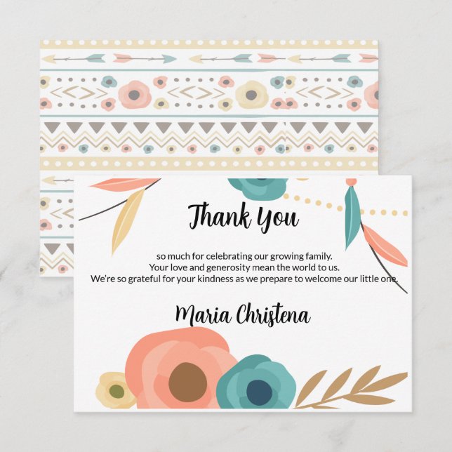 Rustic Boho Baby Shower Thank You Note Card (Front/Back)