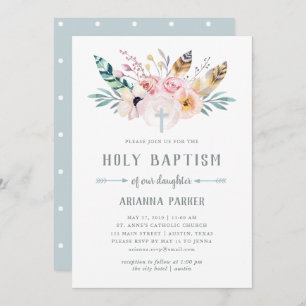 Rustic Boho Baptism Invitation