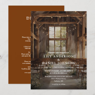 Rustic Boho Barn String Lights All In One Wedding Invitation