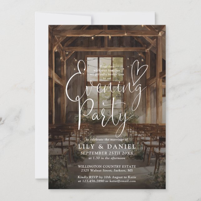Rustic Boho Barn String Lights Evening Party Invitation (Front)