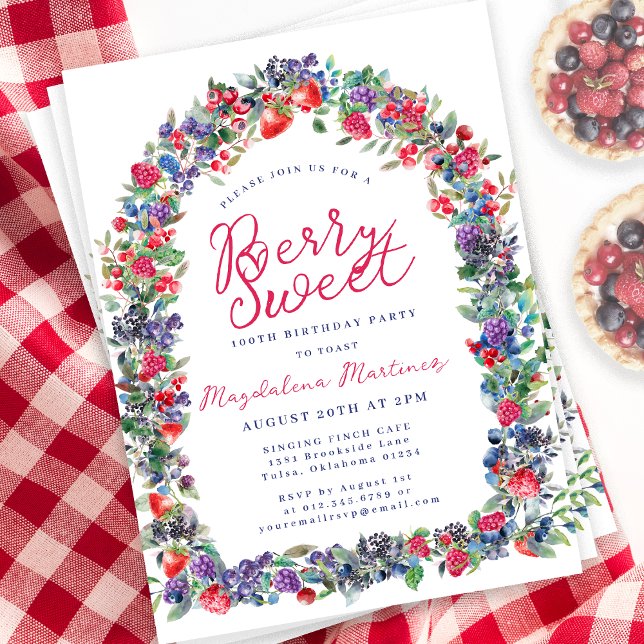 Rustic Boho Berry Arch Summer 100th Birthday Invitation (Creator Uploaded)