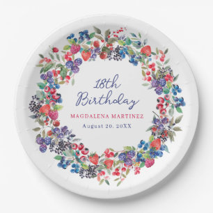 Rustic Boho Berry Summer 18th Birthday Custom Paper Plate