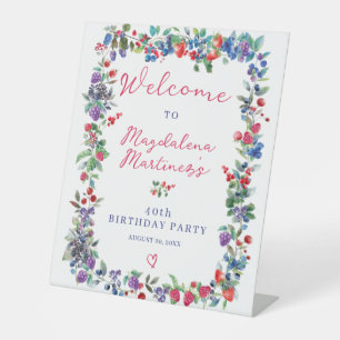 Rustic Boho Berry Summer 40th Birthday Welcome Pedestal Sign