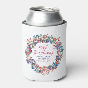 Rustic Boho Berry Summer 50th Birthday Custom Can Cooler