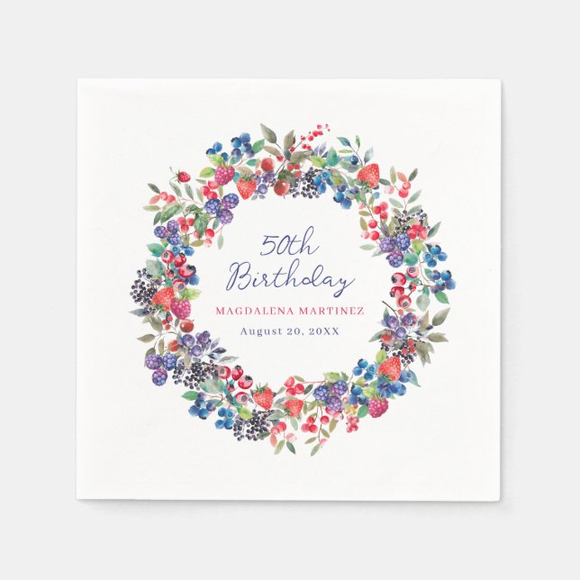 Rustic Boho Berry Summer 50th Birthday Napkin (Front)