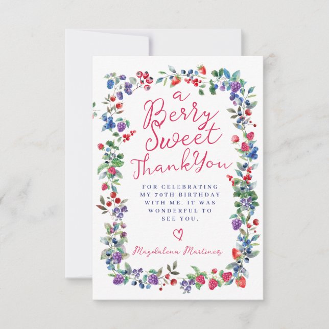 Rustic Boho Berry Summer 70th Birthday Flat Thank You Card (Front)