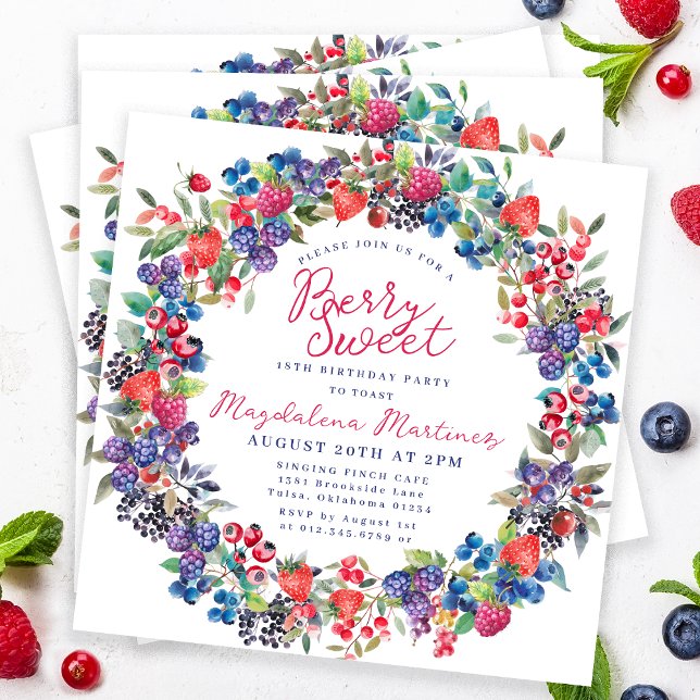 Rustic Boho Berry Sweet Summer 18th Birthday Invitation (Creator Uploaded)