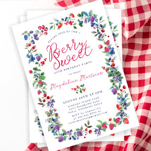 Rustic Boho Berry Sweet Summer 40th Birthday Invitation
