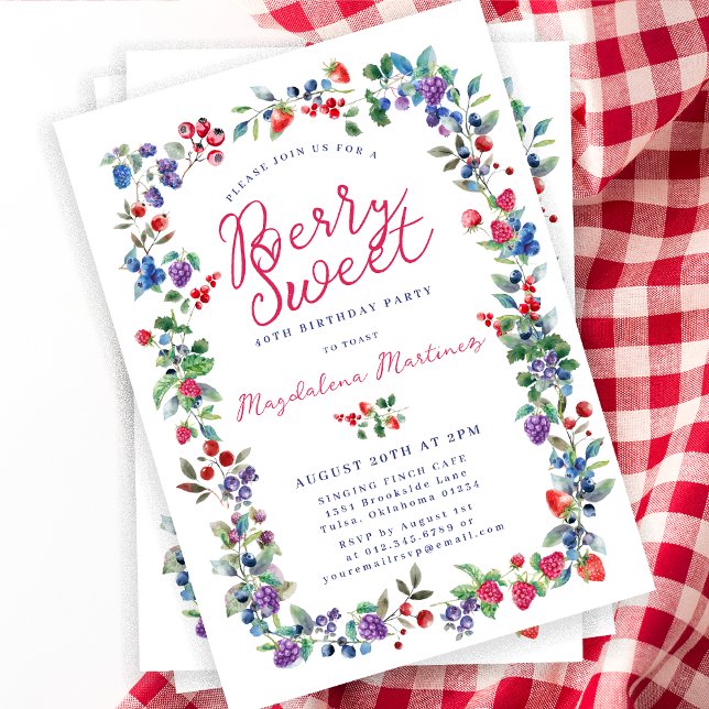 Rustic Boho Berry Sweet Summer 40th Birthday Invitation (Creator Uploaded)