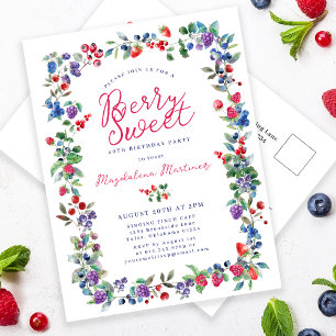 Rustic Boho Berry Sweet Summer 40th Invitation Postcard