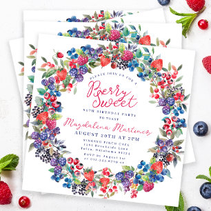Rustic Boho Berry Sweet Summer 80th Birthday Invitation