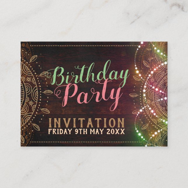 Rustic Boho Birthday Party Mini Invitation Card (Front)