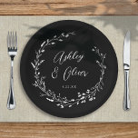 Rustic Boho Black Wildflower Botanical Wedding Paper Plate<br><div class="desc">This elegant wedding paper plate features a chic black background with hand-drawn wildflower wreath and elegant typography in white. It's a perfect design for a rustic yet elegant wedding and coordinates with our Rustic Wildflowers collection... See the collection for more items!</div>
