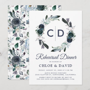 Rustic Boho Blue Floral Rehearsal Dinner Invitation