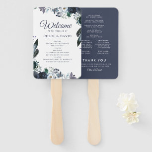 Rustic Boho Blue Floral Wedding Program Hand Fan