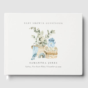 Rustic Boho Blue Nursery Foliage Boy Baby Shower Guest Book