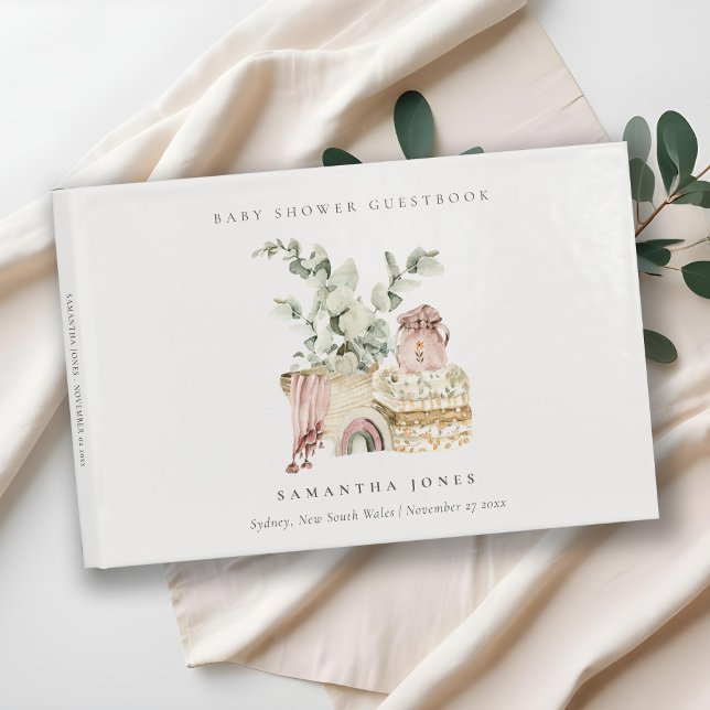 Rustic Boho Blush Nursery Foliage Girl Baby Shower Guest Book (Creator Uploaded)