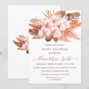 Rustic Boho Blush Pampas Grass Girl Baby Shower Invitation