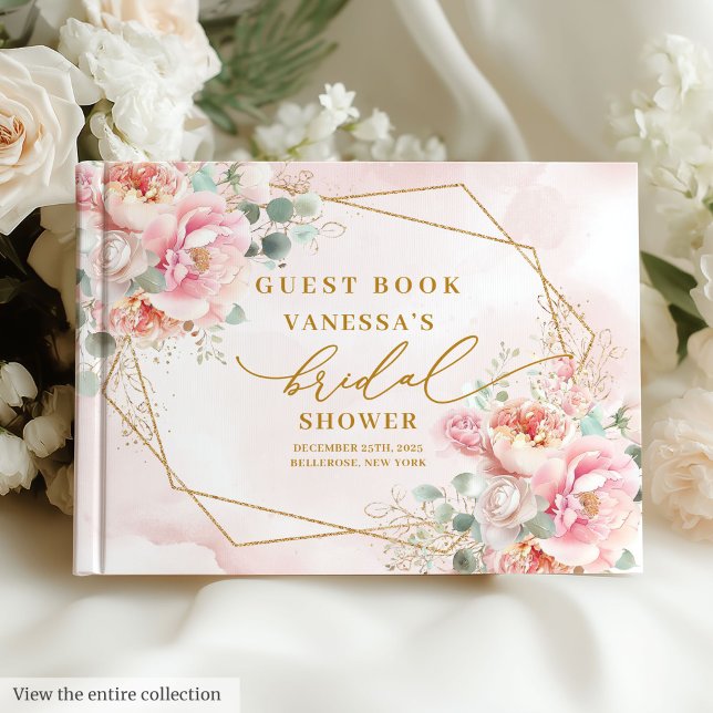 Rustic Boho Blush Pink Gold Glitter Bridal Shower  Guest Book (Rustic Boho Blush Pink Gold Glitter Bridal Shower Guest Book)