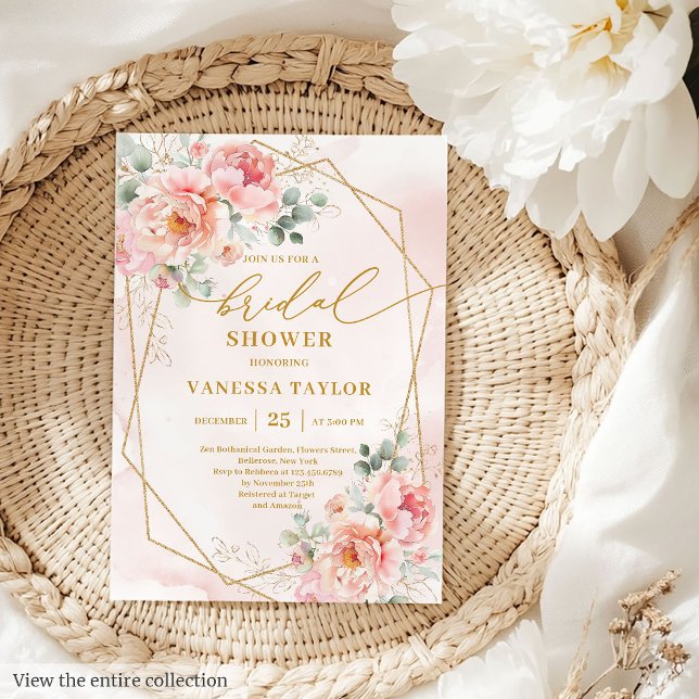 Rustic Boho Blush Pink Gold Glitter Bridal Shower  Invitation (Rustic Boho Blush Pink Gold Glitter Bridal Shower Invitation)
