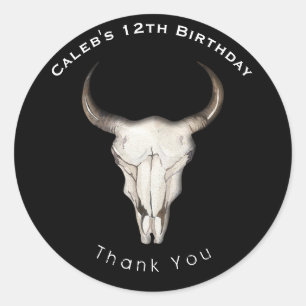 Rustic Boho Bohemian Cow Bull Birthday Party Favou Classic Round Sticker