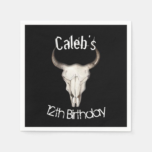 Rustic Boho Bohemian Cow Bull Birthday Party Napkin (Front)