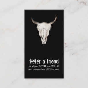 Rustic Boho Bohemian Cow Bull Refer a Friend Referral Card