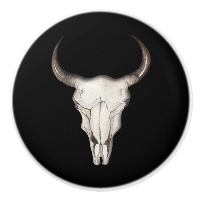 Rustic Boho Bohemian Cow Bull Western Country Ceramic Knob (Front)
