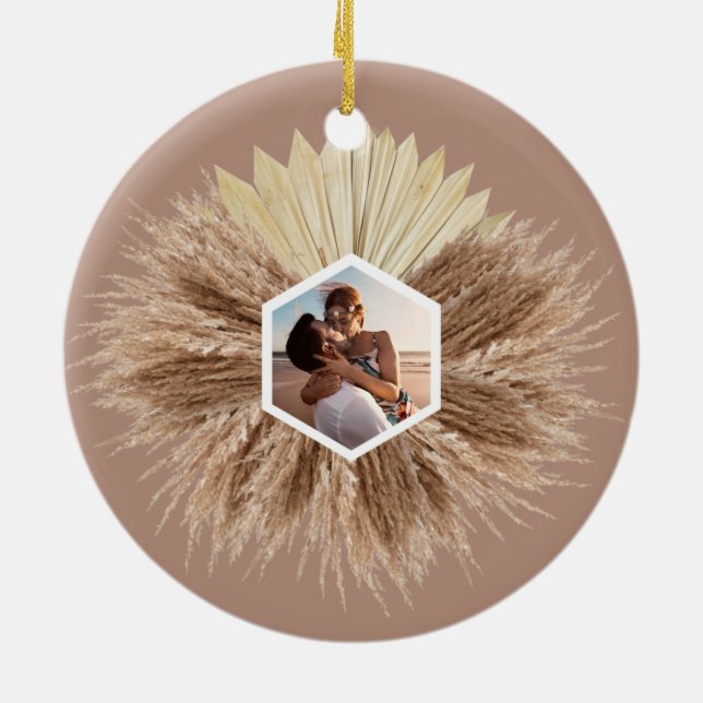 Rustic Boho Bohemian Pampas Grass Custom Photos Ceramic Tree Decoration (Back)