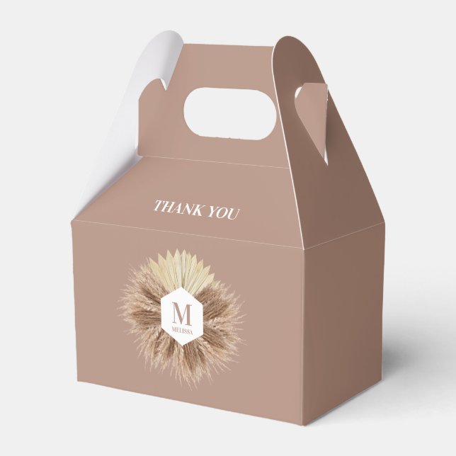 Rustic Boho Bohemian Pampas Grass Monogram Favour Box (Front Side)