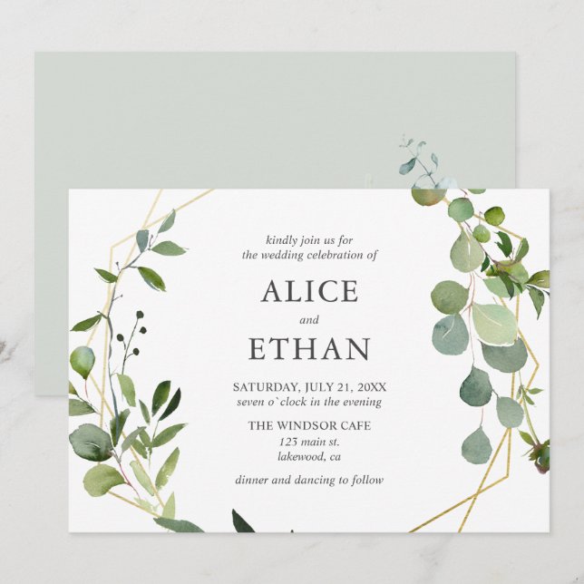 Rustic Boho Botanical Greenery Wedding Invitation (Front/Back)
