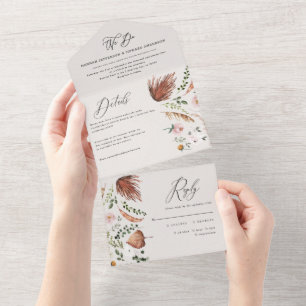 Rustic Boho Botanical Script Wedding Invitation