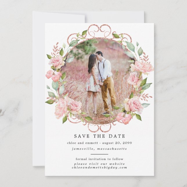 Rustic Boho Botanical Wreath Photo Wedding Save The Date (Front)
