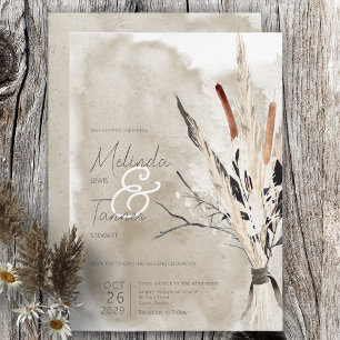 Rustic Boho Bouquet Modern Wedding Invitation