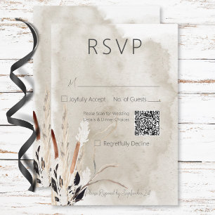 Rustic Boho Bouquet Modern Wedding QR Code RSVP Card