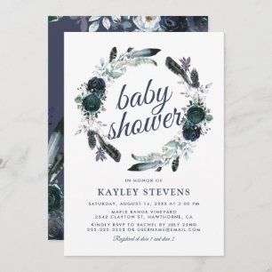 Rustic Boho Boy Blue Floral Baby Shower Invitation