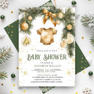 Rustic Boho Boy Winter Christmas Baby Shower Invitation